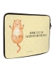 Mr. & Mrs. Panda Laptop Tasche Katze Umarmen mit Spruch in Gelb Pastell