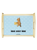Mr. & Mrs. Panda Servierplatte Holz Bär Zuhause mit Spruch in Blau Pastell