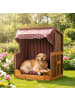 relaxdays Hundestrandkorb "Gestreift" in Dunkelrot / Natur – (B)75 x (H)95 x (T)65 cm