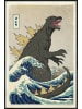 Juniqe Poster in Kunststoffrahmen "The Great Godzilla off Kanagawa" in Blau & Gelb