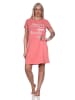 NORMANN Damen Nachthemd kurzarm mit Rundhals und Front-Print - 87865 in apricot