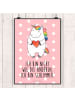 Mr. & Mrs. Panda Wandbild Einhorn Herz mit Spruch in Rot Pastell