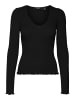 Vero Moda Eleganter Ripp Strick Pullover V-Ausschnitt VMEVIE in Schwarz