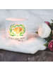Mr. & Mrs. Panda Teelichthalter Glas Hund Blumen mit Spruch in Transparent