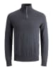 Jack & Jones Dünner Strickpullover Half Zip Stehkragen Sweater JJEEMIL in Dunkelgrau