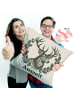 Mr. & Mrs. Panda Kissen 40x40 Hirsch Holzschnitt Design mit Spruch in Weiß