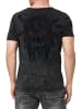 Rusty Neal Verwaschenes Rundhals T-Shirt mit Knopfleiste und Prints in Anthrazit