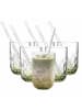 LEONARDO 6er Set Matcha Latte Gläser mit Glastrinkhalm (2) Gocce 390 ml in grün