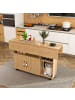 ABRIHOME Esstisch in Helle Eiche 110x70x80 cm klappbar mit 5 Ablagen und Rollen