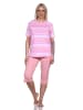 NORMANN Capri Schlafanzug kurzarm Pyjama frohen Streifen Look in rosa