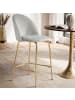 KADIMA DESIGN 2er Set Barhocker Samt Hocker mit Lehne & goldenen Beinen, in Grau