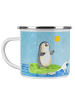Mr. & Mrs. Panda Camping Emaille Tasse Pinguin Surfer ohne Spruch in Eisblau