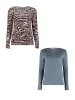Hailys Langarmshirt 2er-Set V-Ausschnitt Normale Passform in Grau-Blau