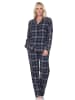 NORMANN Flanell Schlafanzug langarm Pyjama Kariert in navy