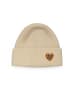 Faera Strickmütze mit Umschlag gerippt warm Herz Patch in Creme