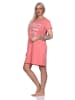 NORMANN Damen Nachthemd kurzarm mit Rundhals und Front-Print - 87864 in apricot