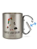 Mr. & Mrs. Panda Karabiner Tasse Einhorn Sekretärin mit Spruch in Silber