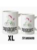 Mr. & Mrs. Panda Tasse Einhorn Radfahrer mit Spruch in Weiß
