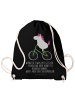 Mr. & Mrs. Panda Turnbeutel Einhorn Radfahrer mit Spruch in Schwarz