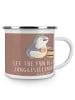 Mr. & Mrs. Panda Camping Emaille Tasse Junggesellenabschied Spaß... in Braun Pastell