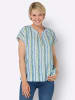 Sieh an! Kurzarm-Bluse in weiß-aquamarin-gestreift