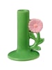IB Laursen Kerzenhalter BLUME Grün mit Rosa Blume für 1 Kerze 13x10 cm