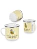 Mr. & Mrs. Panda Camping Emaille Tasse Hummel flauschig mit Spruch in Gelb Pastell