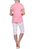 NORMANN Eleganter Damen Capri Pyjama, Schlafanzug mit Capri Hose - 86341 in rosa