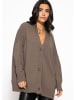 SASSYCLASSY Oversized Cardigan mit V-Ausschnitt und Kaschmiranteil in Taupe