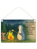 Mr. & Mrs. Panda Wandbild Holz Pinguin Lagerfeuer Design mit Spruch in Weiß
