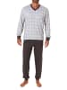 NORMANN Schlafanzug langarm Pyjama Bündchen und karierten Oberteil - 71650 in Grau