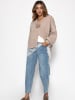 SASSYCLASSY Strickjacke mit Blumenapplikation in Taupe