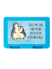 Mr. & Mrs. Panda Brotbox Pinguin umarmen mit Spruch in Eisblau