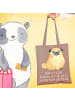 Mr. & Mrs. Panda Jutebeutel Mops mit Spruch in Braun Pastell