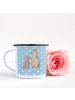 Mr. & Mrs. Panda XL Emaille Tasse Bär Kind ohne Spruch in Blau Pastell