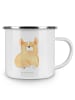 Mr. & Mrs. Panda Camping Emaille Tasse Corgie ohne Spruch in Weiß