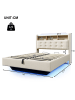 ABRIHOME Polsterbett in Beige 140x200 cm mit LED Stauraum USB C Leinenstoff
