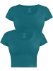 Janice 2 x Damen crop T-Shirt Nantes in Petrol