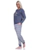NORMANN Pyjama Bündchen gestreifter Hose Stern - 76021 in blau-melange