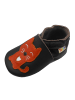 Yalion Schwarze Babyschuhe aus echtem Leder，rutschfester Sohle–rotem Herz-Katzen-Muster
