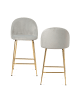 KADIMA DESIGN 2er Set Barhocker Samt Hocker mit Lehne & goldenen Beinen, in Grau