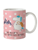 Mr. & Mrs. Panda Kindertasse Einhorn Bergsteiger mit Spruch in Rot Pastell