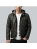JILANI Bikerlederjacke Lammnappa Kapuze in Schwarz