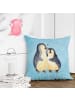 Mr. & Mrs. Panda Deko Kissen Pinguin umarmen ohne Spruch in Eisblau