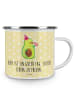 Mr. & Mrs. Panda Camping Emaille Tasse Avocado Feier mit Spruch in Gelb Pastell