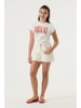 Garcia T-Shirt mit Knotenbund bedruckt kurzarm in off white