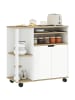 HOMCOM Küchenwagen in Naturholz & Weiß 80L x 40B x 82H cm