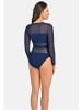 Teyli Langärmeliger Mesh-Bodysuit für Frauen Stripy in blau