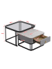 ABRIHOME Schwarzes Couchtisch-Set (2-teilig) mit Marmor-Glasplatte und Metallrahmen