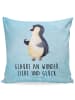 Mr. & Mrs. Panda Kissen 40x40 Pinguin Marienkäfer mit Spruch in Eisblau